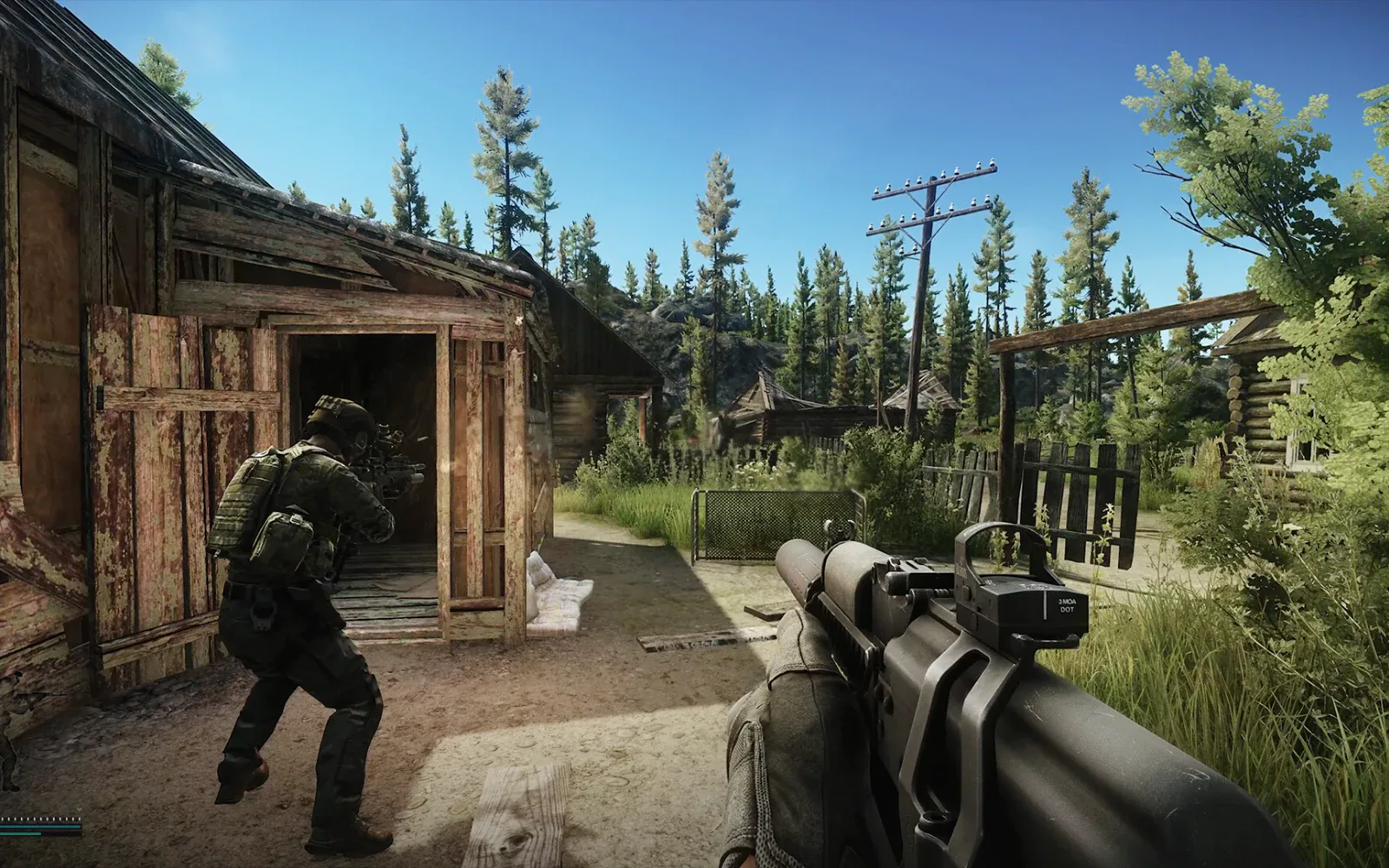 A firefight at a wooden cabin in the woods, Escape from Tarkov