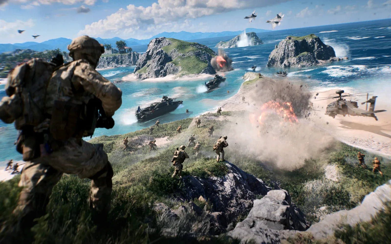 A beach landing seen from a cliff, Battlefield 6