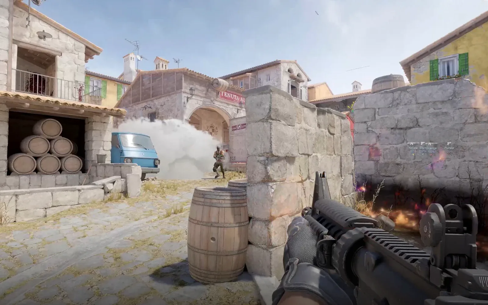 First-person view with a rifle on a CS2 map